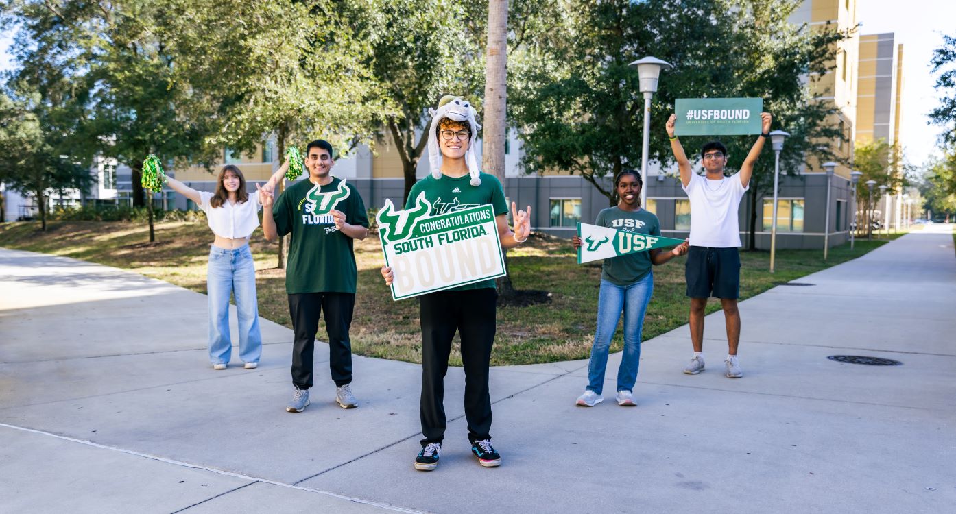 Five USF students celebrating their acceptance