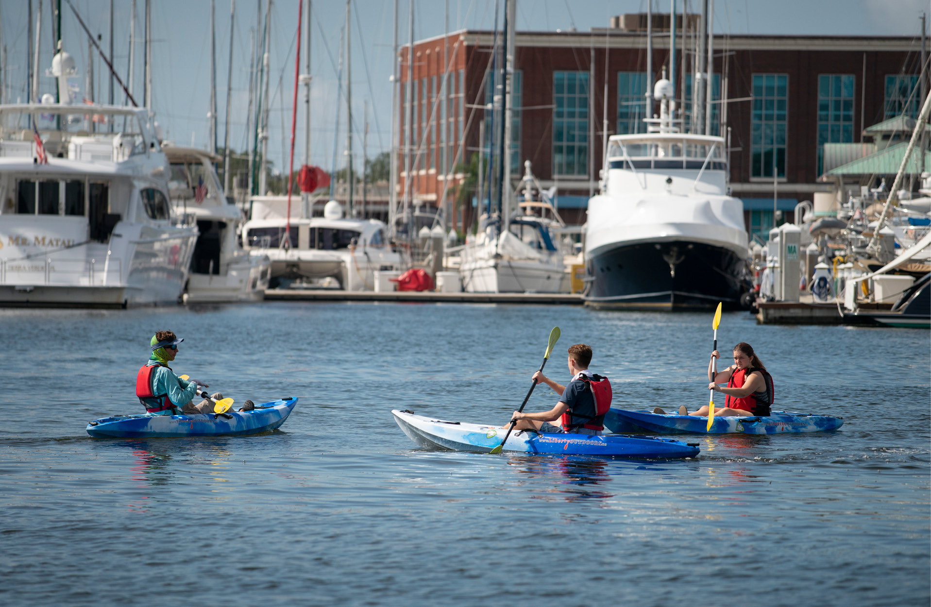 USF students kayak in the Bayboro Harbor