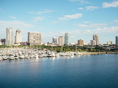 Skyline of downtown St. Petersburg on a clear sunny morning.